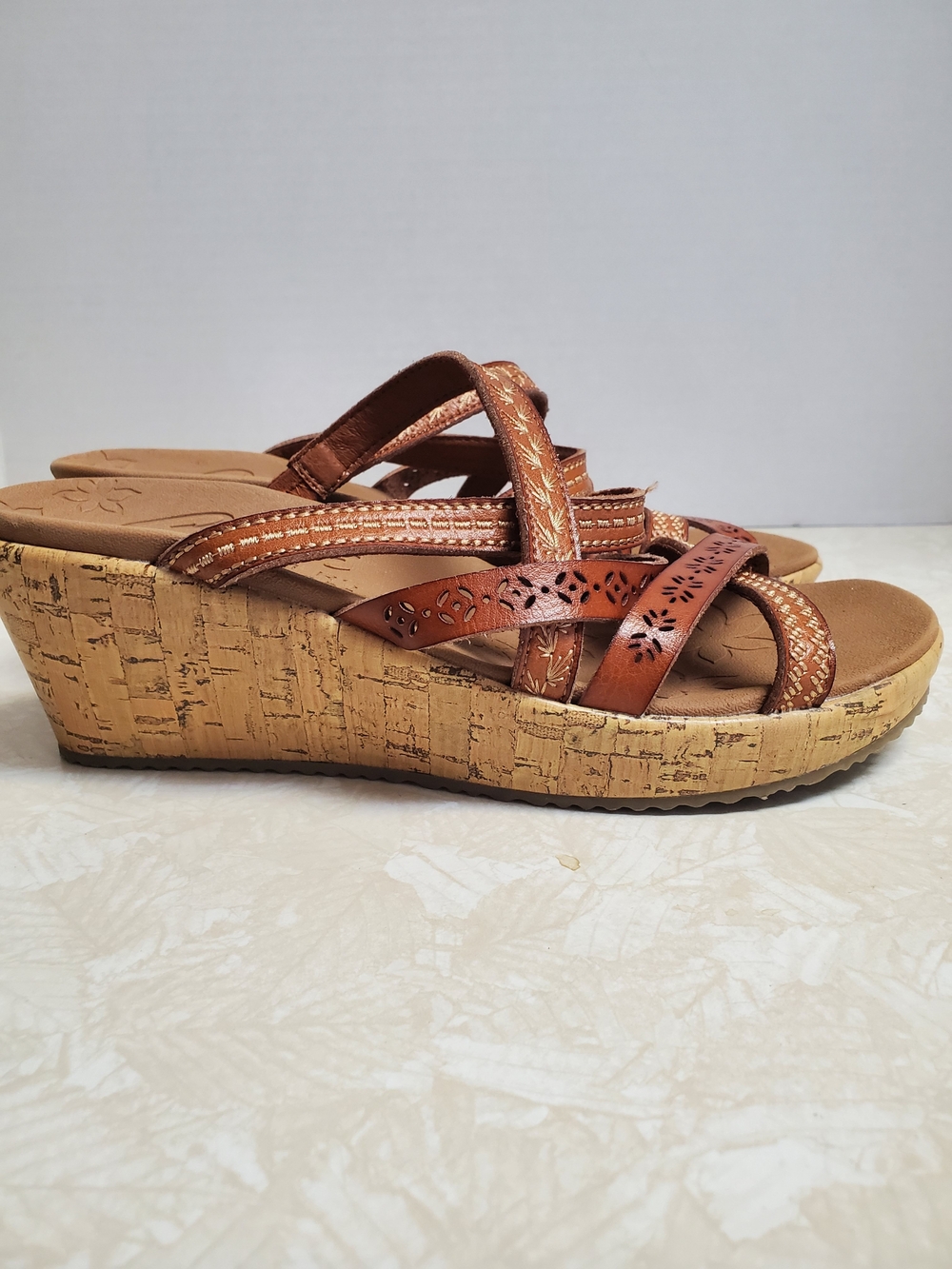 Skechers Cali Tan Brown Cork Wedge Sandals